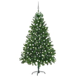 vidaXL Árbol de Navidad preiluminado con luces y bolas verde 210 cm