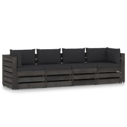 vidaXL Sofá de palets 4 plazas cojines gris madera de pino impregnada