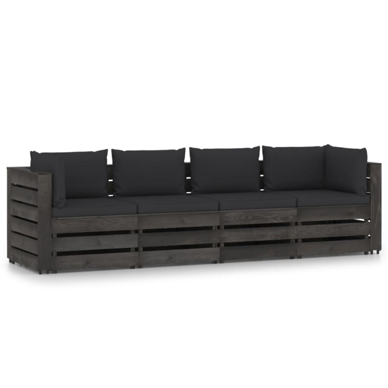 vidaXL Sofá de palets 4 plazas cojines gris madera de pino impregnada vidaXL Sofá de palets 4 plazas cojines gris madera de pino impregnada