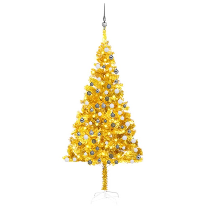 vidaXL Árbol de Navidad preiluminado con luces y bolas dorado 180 cm vidaXL Árbol de Navidad preiluminado con luces y bolas dorado 180 cm