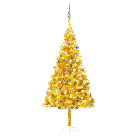 vidaXL Árbol de Navidad preiluminado con luces y bolas dorado 180 cm