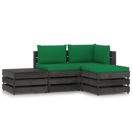 vidaXL Muebles de jardín 4 piezas con cojines madera impregnada gris