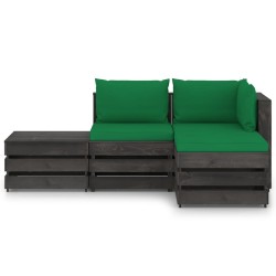 vidaXL Muebles de jardín 4 piezas con cojines madera impregnada gris