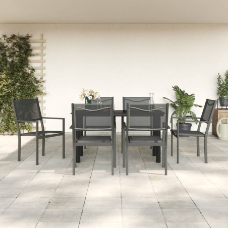 vidaXL Juego de comedor para jardín 7 piezas acero y textilene negro