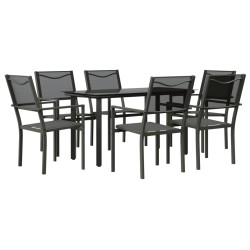 vidaXL Juego de comedor para jardín 7 piezas acero y textilene negro