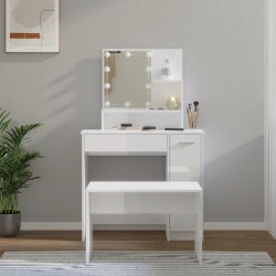 vidaXL Juego de tocador con LED madera contrachapada blanco brillante