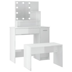 vidaXL Juego de tocador con LED madera contrachapada blanco brillante