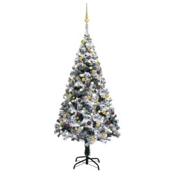 vidaXL Árbol de Navidad preiluminado con luces y bolas verde 150 cm
