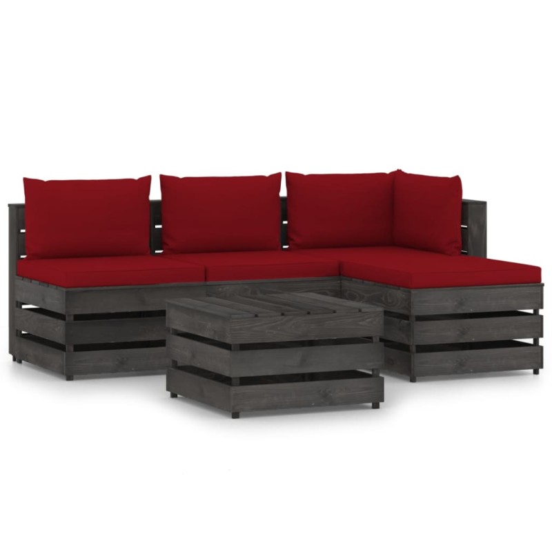 vidaXL Muebles de jardín 5 piezas con cojines madera impregnada gris vidaXL Muebles de jardín 5 piezas con cojines madera impregnada gris