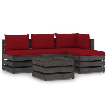 vidaXL Muebles de jardín 5 piezas con cojines madera impregnada gris
