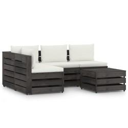 vidaXL Muebles de jardín 5 piezas con cojines madera impregnada gris