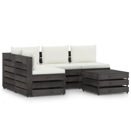 vidaXL Muebles de jardín 5 piezas con cojines madera impregnada gris