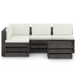 vidaXL Muebles de jardín 5 piezas con cojines madera impregnada gris