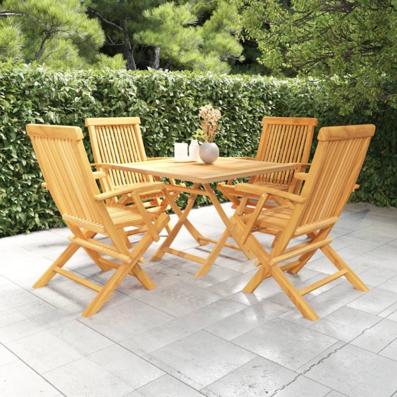 vidaXL Juego de comedor para jardín 5 piezas madera maciza teca vidaXL Juego de comedor para jardín 5 piezas madera maciza teca
