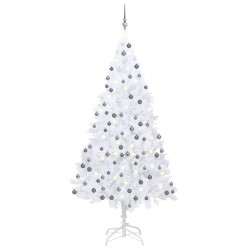 vidaXL Árbol de Navidad preiluminado con luces y bolas blanco 210 cm