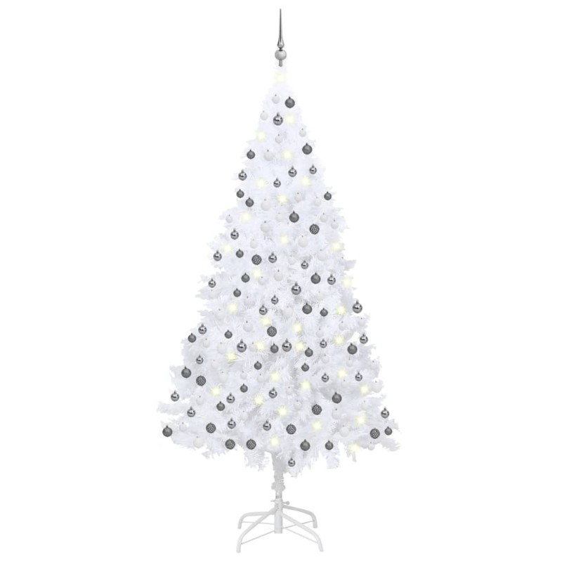 vidaXL Árbol de Navidad preiluminado con luces y bolas blanco 210 cm vidaXL Árbol de Navidad preiluminado con luces y bolas blanco 210 cm