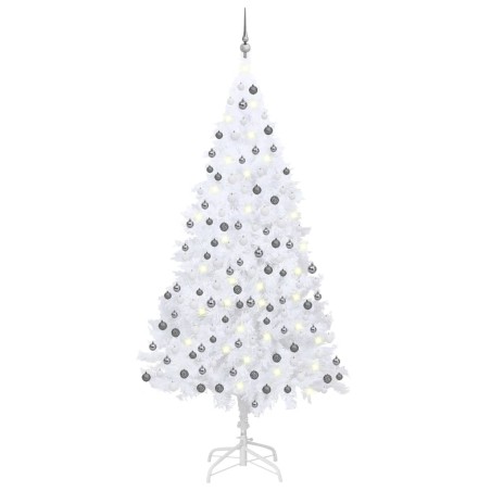 vidaXL Árbol de Navidad preiluminado con luces y bolas blanco 210 cm