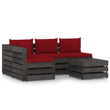 vidaXL Muebles de jardín 5 piezas con cojines madera impregnada gris