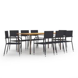 vidaXL Set de muebles de comedor de jardín 9 piezas ratán PE negro