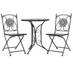 vidaXL Set de mesa y sillas de bistró 3 pzas con mosaico cerámica gris 