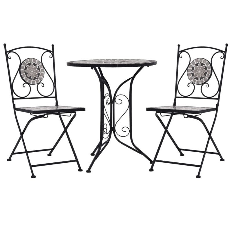 vidaXL Set de mesa y sillas de bistró 3 pzas con mosaico cerámica gris vidaXL Set de mesa y sillas de bistró 3 pzas con mosaico cerámica gris