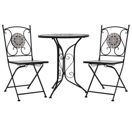 vidaXL Set de mesa y sillas de bistró 3 pzas con mosaico cerámica gris 