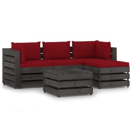 vidaXL Muebles de jardín 5 piezas con cojines madera impregnada gris