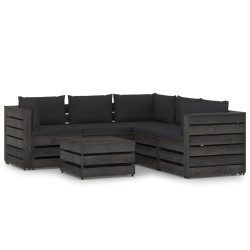 vidaXL Muebles de jardín 6 piezas con cojines madera impregnada gris
