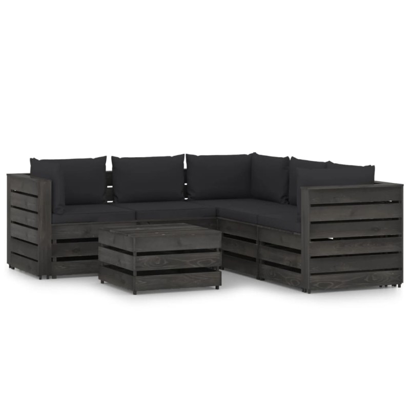 vidaXL Muebles de jardín 6 piezas con cojines madera impregnada gris vidaXL Muebles de jardín 6 piezas con cojines madera impregnada gris