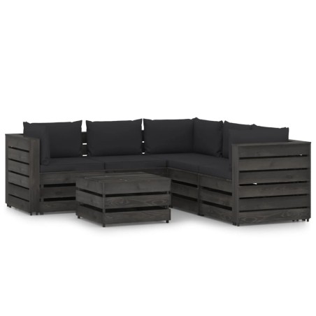 vidaXL Muebles de jardín 6 piezas con cojines madera impregnada gris
