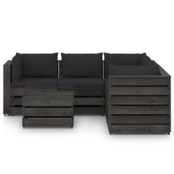 vidaXL Muebles de jardín 6 piezas con cojines madera impregnada gris