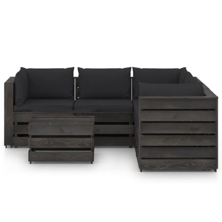 vidaXL Muebles de jardín 6 piezas con cojines madera impregnada gris