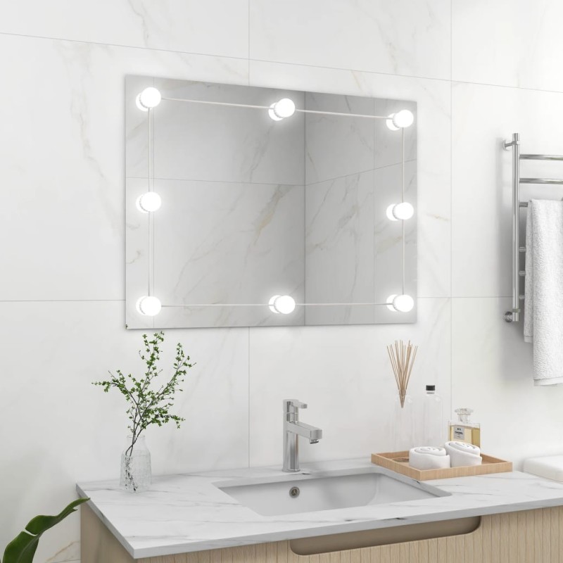 vidaXL Espejo de pared sin marco con luces LED rectangular de vidrio vidaXL Espejo de pared sin marco con luces LED rectangular de vidrio