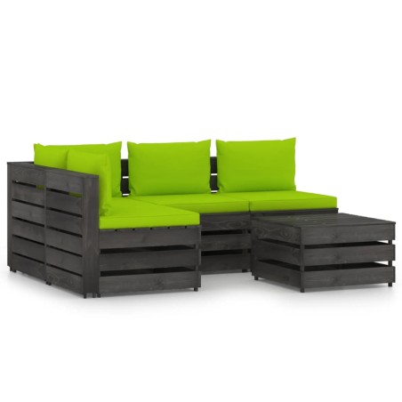 vidaXL Muebles de jardín 5 piezas con cojines madera impregnada gris