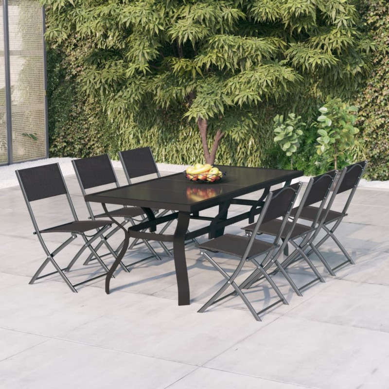 vidaXL Juego de comedor de jardín 7 piezas con cojines gris y negro vidaXL Juego de comedor de jardín 7 piezas con cojines gris y negro