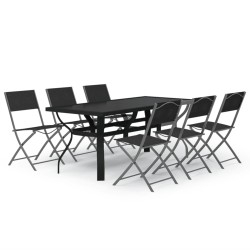 vidaXL Juego de comedor de jardín 7 piezas con cojines gris y negro