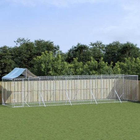 vidaXL Perrera de exterior con techo acero galvanizado plata 10x2x2,5m