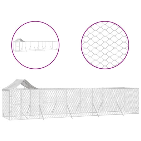 vidaXL Perrera de exterior con techo acero galvanizado plata 10x2x2,5m