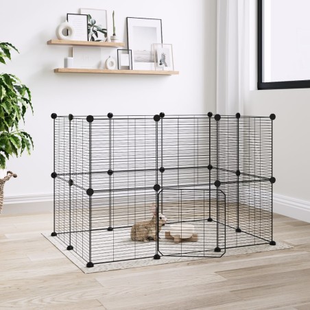vidaXL Jaula para mascotas de 20 paneles puerta acero negro 35x35 cm