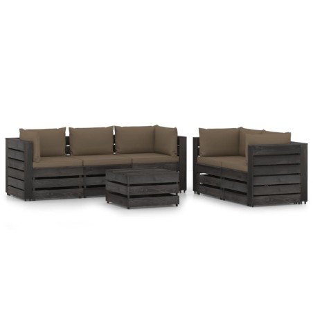 vidaXL Muebles de jardín 6 piezas con cojines madera impregnada gris