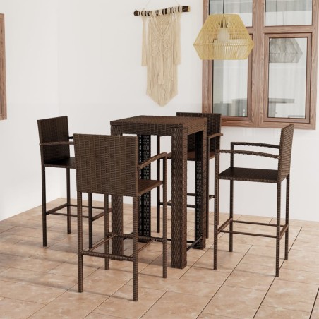 vidaXL Muebles de bar de jardín 5 pzas ratán PE reposabrazos marrón