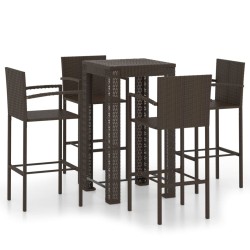 vidaXL Muebles de bar de jardín 5 pzas ratán PE reposabrazos marrón