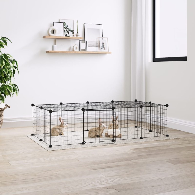 vidaXL Jaula para mascotas de 20 paneles puerta acero negro 35x35 cm vidaXL Jaula para mascotas de 20 paneles puerta acero negro 35x35 cm