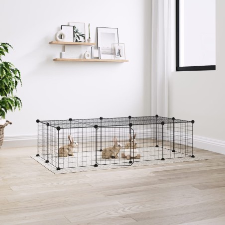 vidaXL Jaula para mascotas de 20 paneles puerta acero negro 35x35 cm