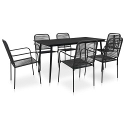 vidaXL Set de comedor de jardín 7 pzas cuerda de algodón y acero negro
