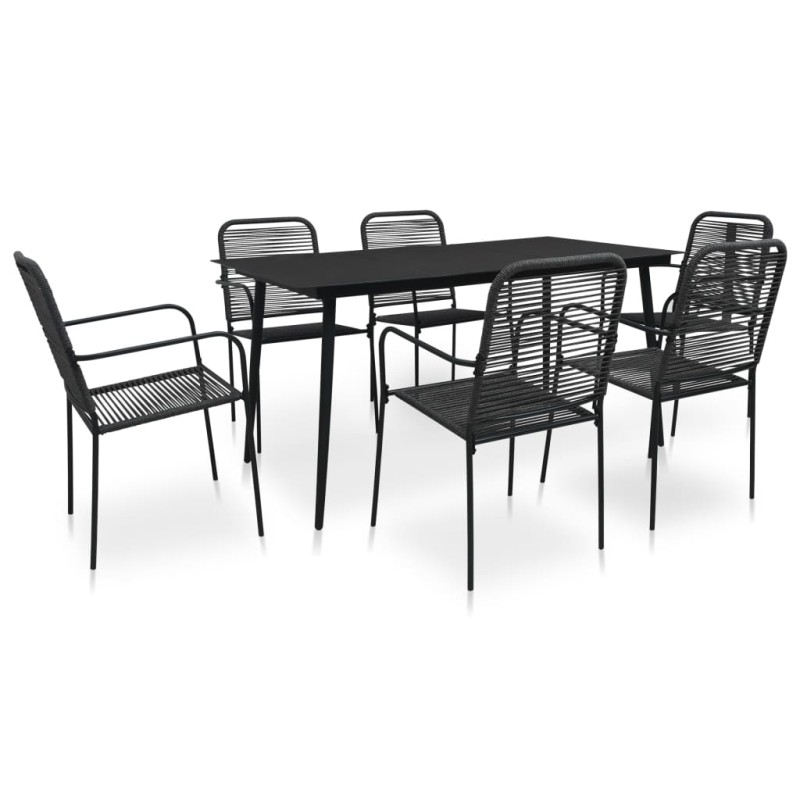 vidaXL Set de comedor de jardín 7 pzas cuerda de algodón y acero negro vidaXL Set de comedor de jardín 7 pzas cuerda de algodón y acero negro
