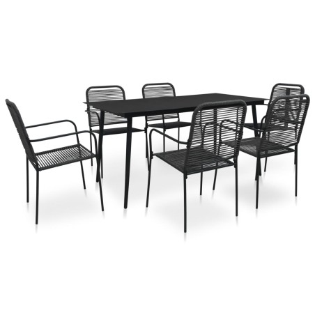 vidaXL Set de comedor de jardín 7 pzas cuerda de algodón y acero negro