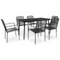 vidaXL Set de comedor de jardín 7 pzas cuerda de algodón y acero negro vidaXL Set de comedor de jardín 7 pzas cuerda de algodón y acero negro