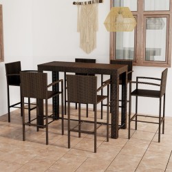 vidaXL Muebles de bar de jardín 7 pzas ratán PE reposabrazos marrón