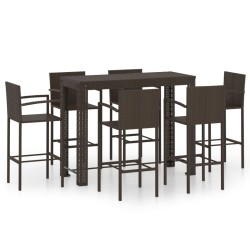 vidaXL Muebles de bar de jardín 7 pzas ratán PE reposabrazos marrón